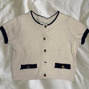 Freshman 1996 Cream Navy Knit Short Sleeve Cardigan Coquette Academia